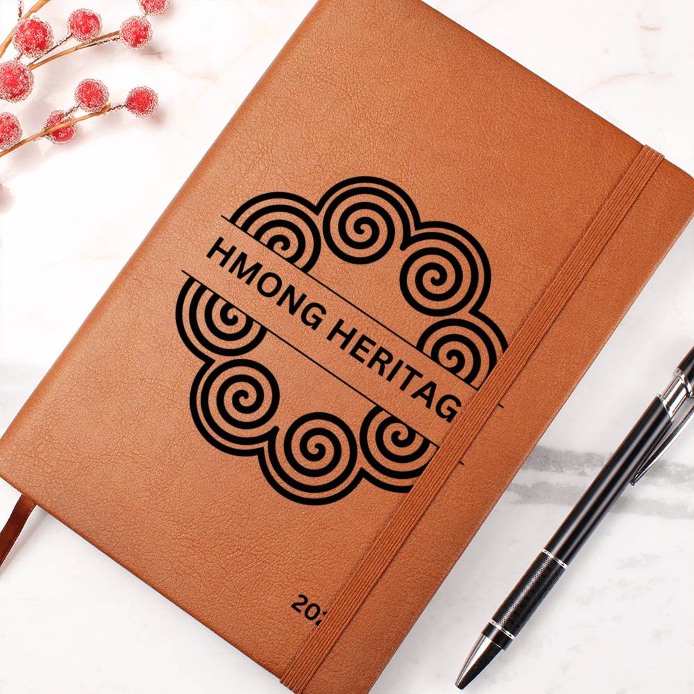 Peronalized Leather Journal, Hmong Inspired, Custom Name Gift, Vegan(2) HMONG HERITAGE WITH YEAR