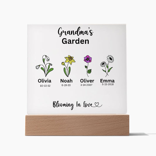 Personalized Plaque | Mother's Day Gift | Personalized Birth Flower Gift | Personalized Gift For Her | Gifts For Her | Grandma Gift Square Acrylic
