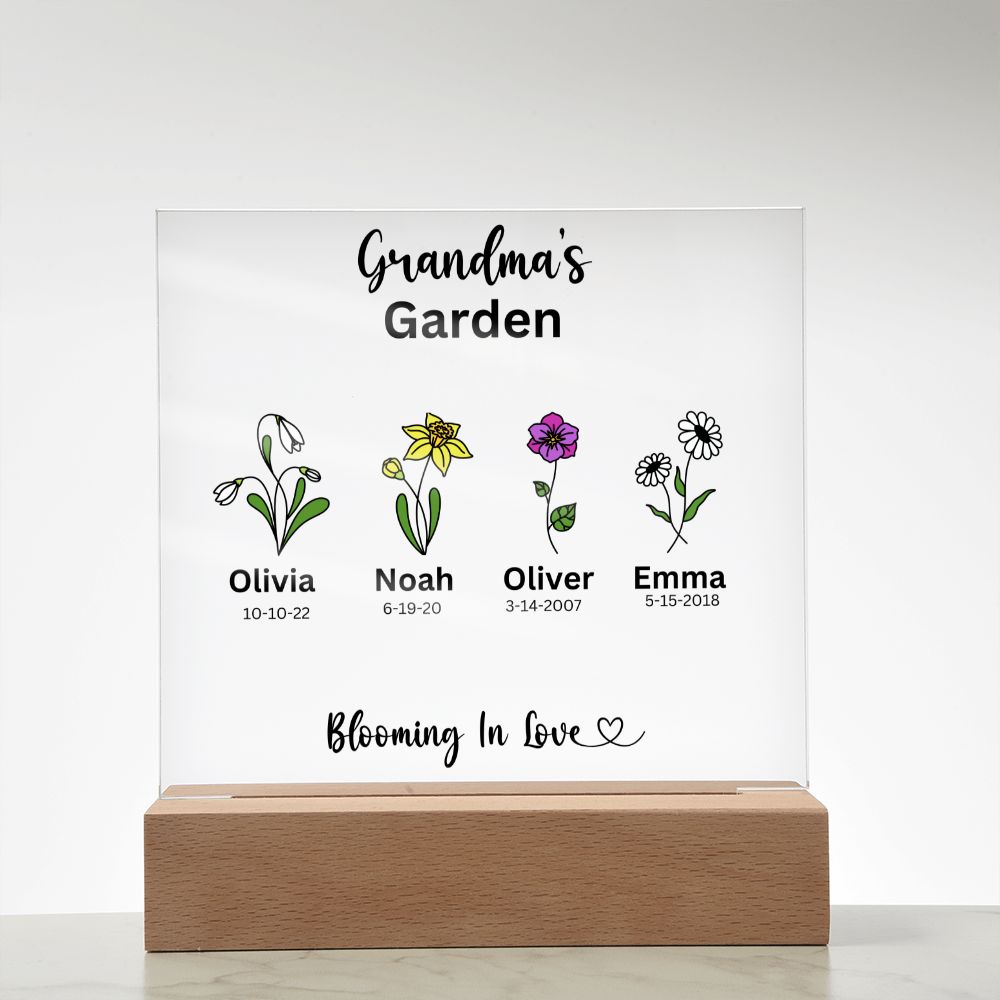 Personalized Plaque | Mother's Day Gift | Personalized Birth Flower Gift | Personalized Gift For Her | Gifts For Her | Grandma Gift Square Acrylic