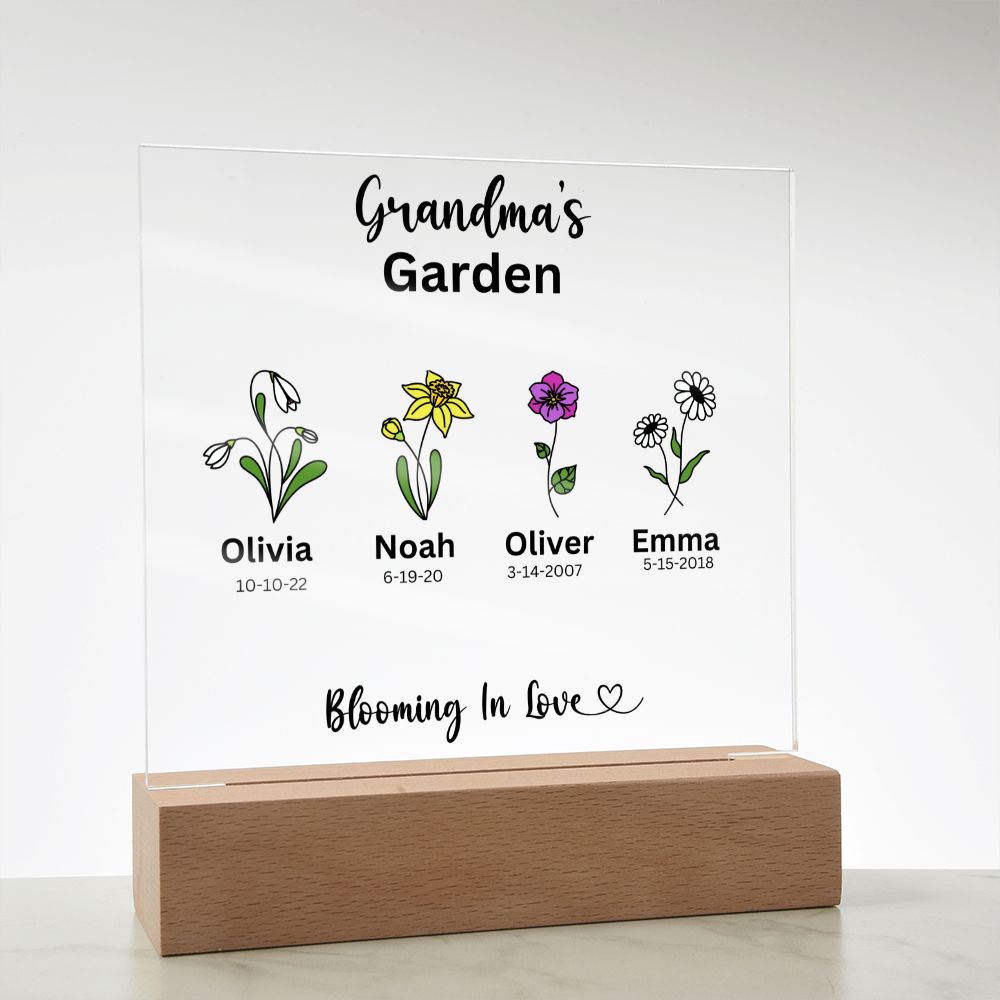 Personalized Plaque | Mother's Day Gift | Personalized Birth Flower Gift | Personalized Gift For Her | Gifts For Her | Grandma Gift Square Acrylic