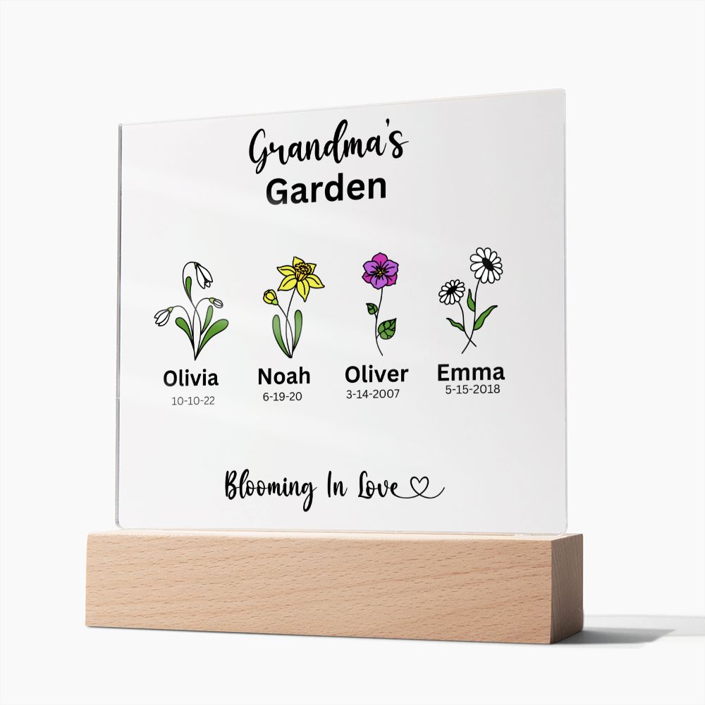 Personalized Plaque | Mother's Day Gift | Personalized Birth Flower Gift | Personalized Gift For Her | Gifts For Her | Grandma Gift Square Acrylic