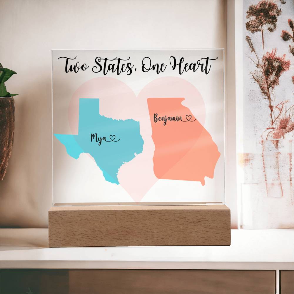 Couples Gift Personalized States Long Distance Relationship Penpal Gift Custom Arcrylic Plaque