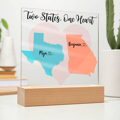 Couples Gift Personalized States Long Distance Relationship Penpal Gift Custom Arcrylic Plaque