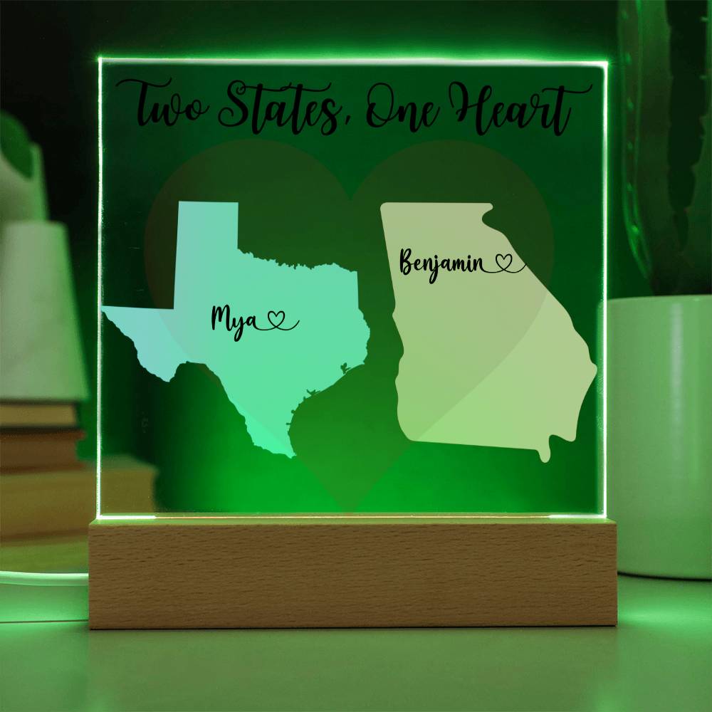 Couples Gift Personalized States Long Distance Relationship Penpal Gift Custom Arcrylic Plaque