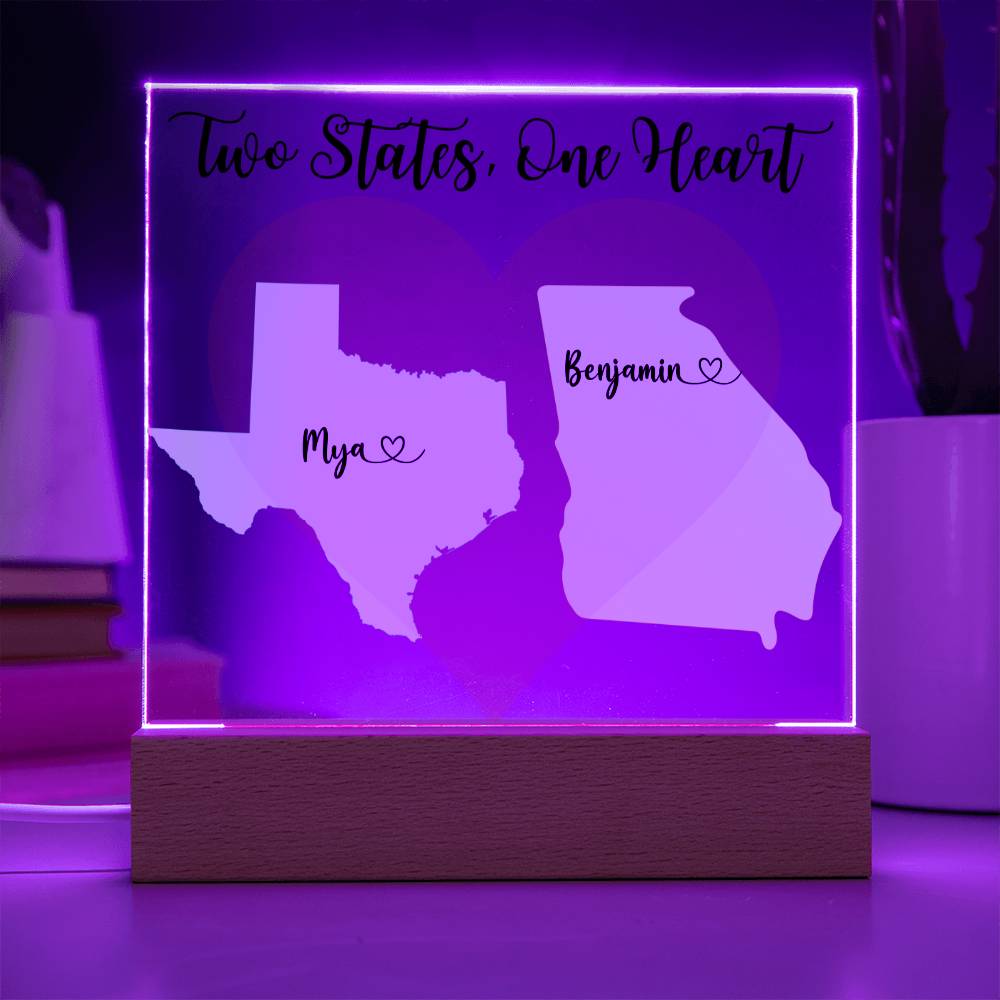 Couples Gift Personalized States Long Distance Relationship Penpal Gift Custom Arcrylic Plaque