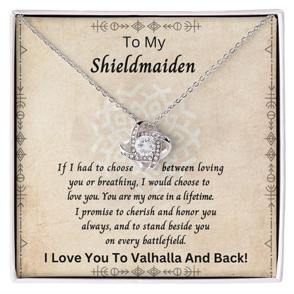Shieldmaiden Necklace | Gift to Wife | Wedding Anniversary Jewelry Gift Present | Love Knot Pendant with Complete Message Card and Gift Box