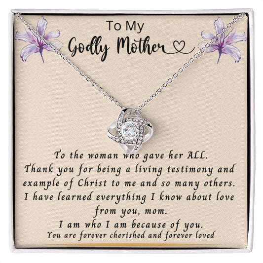Gift for Mom | From Daughter, Love Knot Necklace, Meaningful Gift, Mom Gift from Son, Mom Present, Word Quote Jewelry, To My Godly Mother