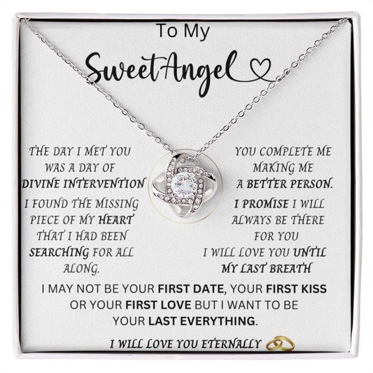 To My Sweet Angel | Future Wife | Wedding Anniversary Jewelry Gift Present | Love Knot Pendant with Complete Message Card and Gift Box