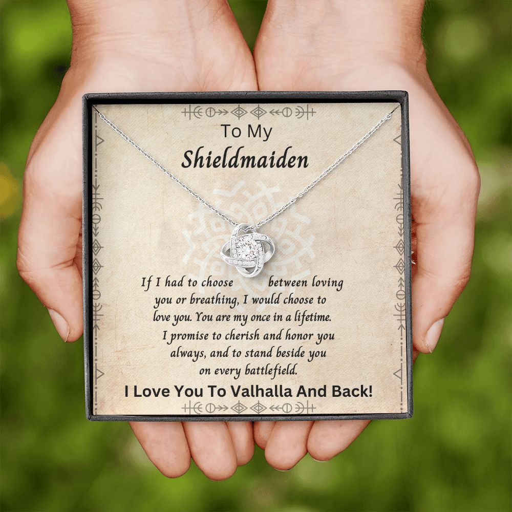 Shieldmaiden Necklace | Gift to Wife | Wedding Anniversary Jewelry Gift Present | Love Knot Pendant with Complete Message Card and Gift Box