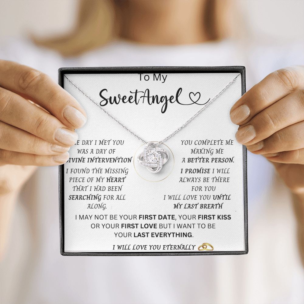 To My Sweet Angel | Future Wife | Wedding Anniversary Jewelry Gift Present | Love Knot Pendant with Complete Message Card and Gift Box
