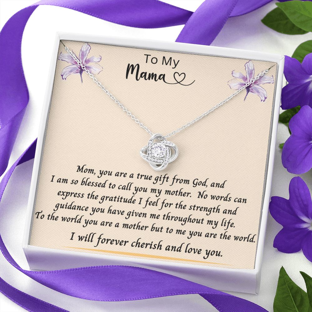 Gift for Mom | From Daughter, Love Knot Necklace, Meaningful Gift, Mom Gift from Son, Mothers Day Necklace, Word Quote Jewelry, To My Mama