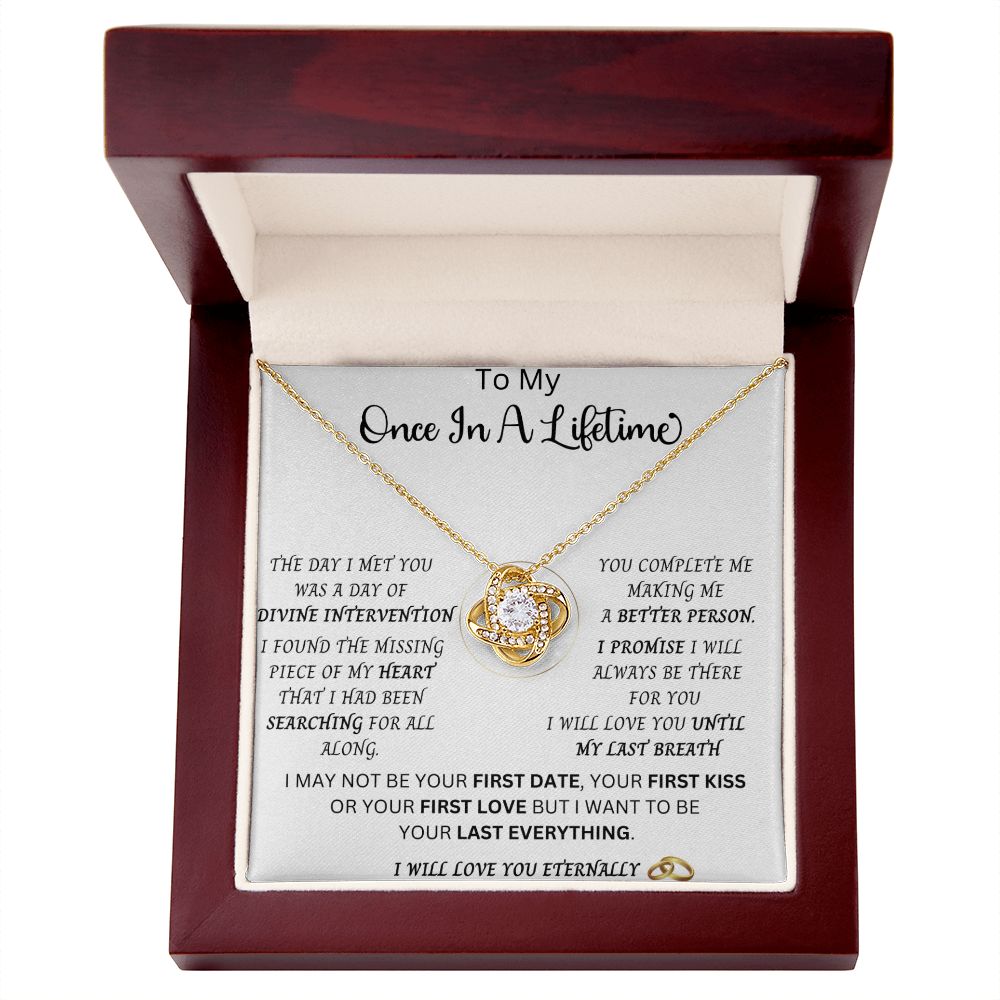 Once In A Lifetime | Future Wife | Wedding Anniversary Jewelry Gift Present | Love Knot Pendant with Complete Message Card and Gift Box
