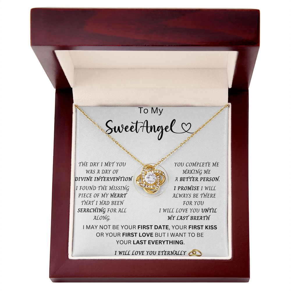 To My Sweet Angel | Future Wife | Wedding Anniversary Jewelry Gift Present | Love Knot Pendant with Complete Message Card and Gift Box