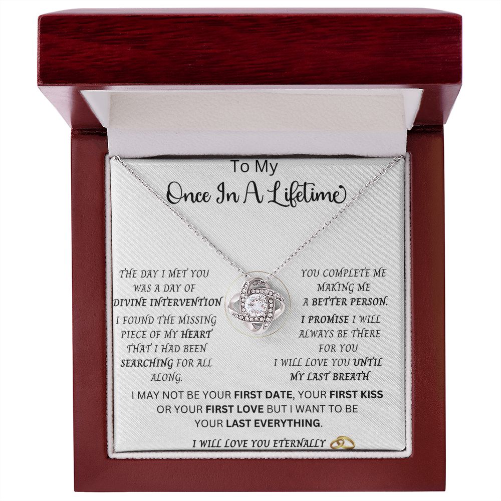 Once In A Lifetime | Future Wife | Wedding Anniversary Jewelry Gift Present | Love Knot Pendant with Complete Message Card and Gift Box