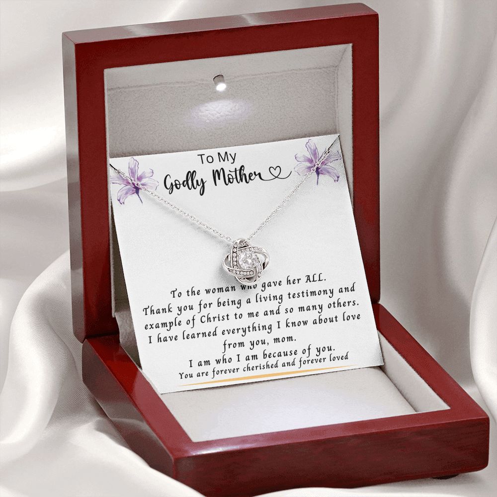 Gift for Mom | From Daughter, Love Knot Necklace, Meaningful Gift, Mom Gift from Son, Mom Present, Word Quote Jewelry, To My Godly Mother
