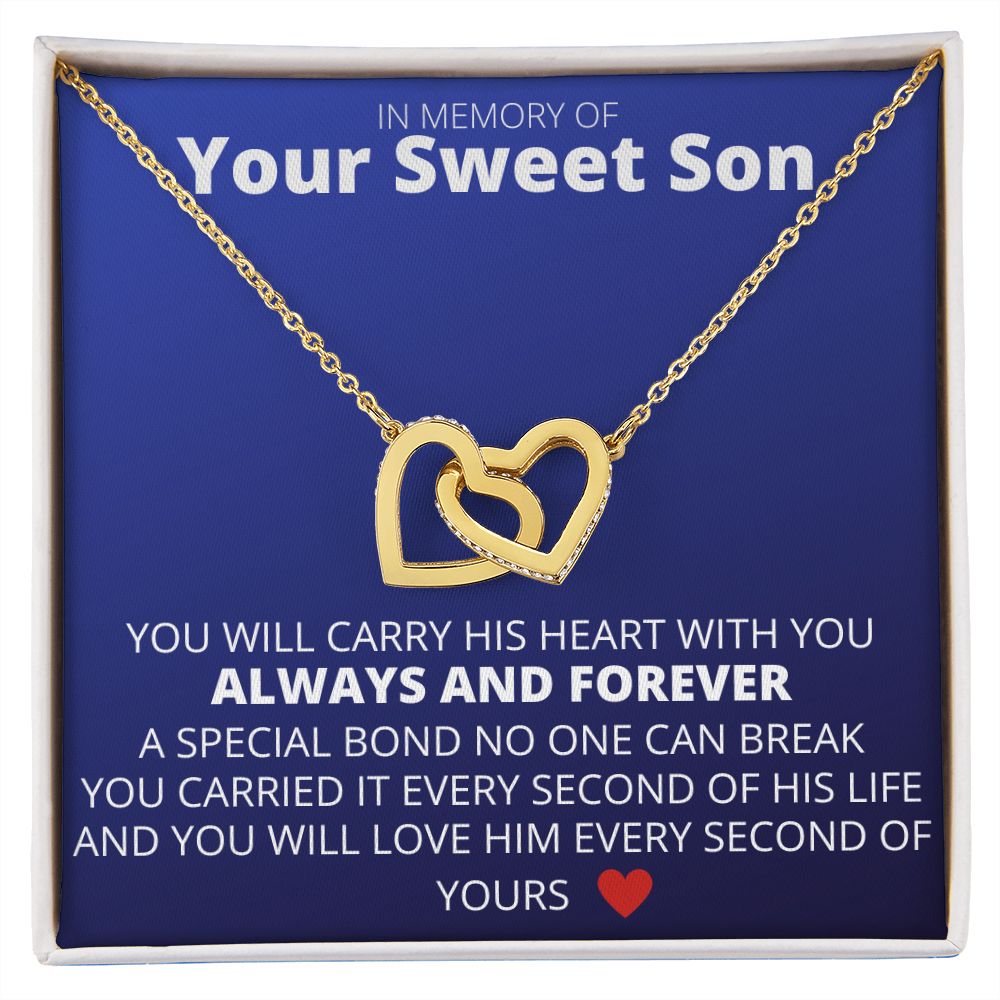 Memorial Necklace for Loved One Memory Pendant for Loss of Son Sympathy Remembrance Gift Interlocking Hearts