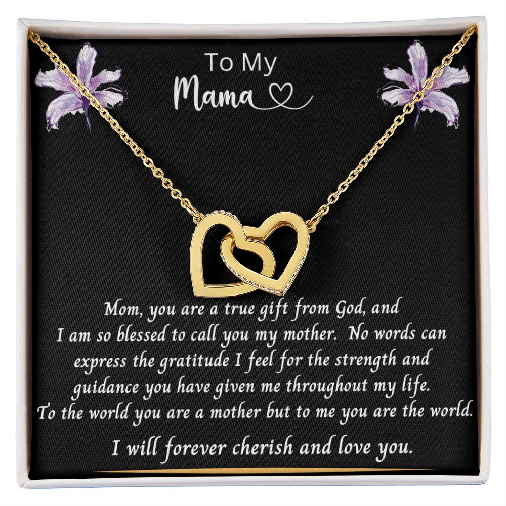 Gift for Mom | From Daughter, Meaningful Gift, Mom Gift from Son, Mothers Day Necklace, Word Quote Jewelry, Interlocking Hearts Necklace To My Mama