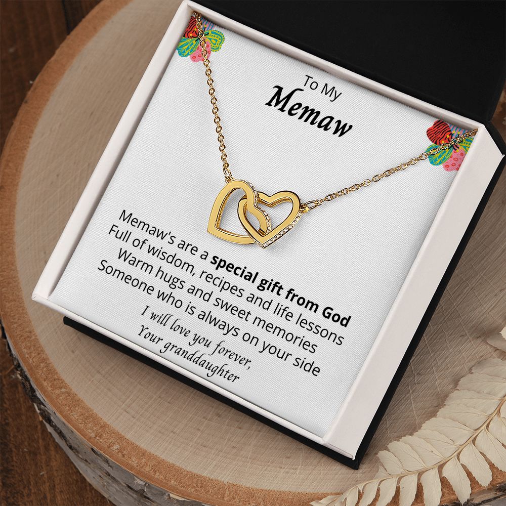 Memaw Gifts Interlocking Heart Necklace Pendant-Best Memaw Ever From Granddaughter
