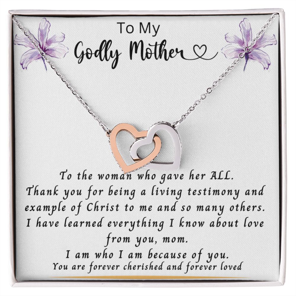 Gift for Mom | From Daughter, Meaningful Gift, Mom Gift from Son, Mom Present, Word Quote Jewelry, Interlocking Hearts Necklace To My Godly Mother