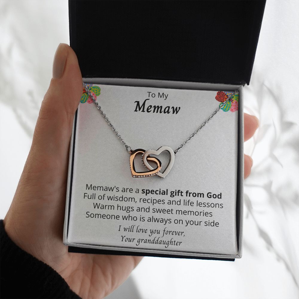 Memaw Gifts Interlocking Heart Necklace Pendant-Best Memaw Ever Gift for Grandmother