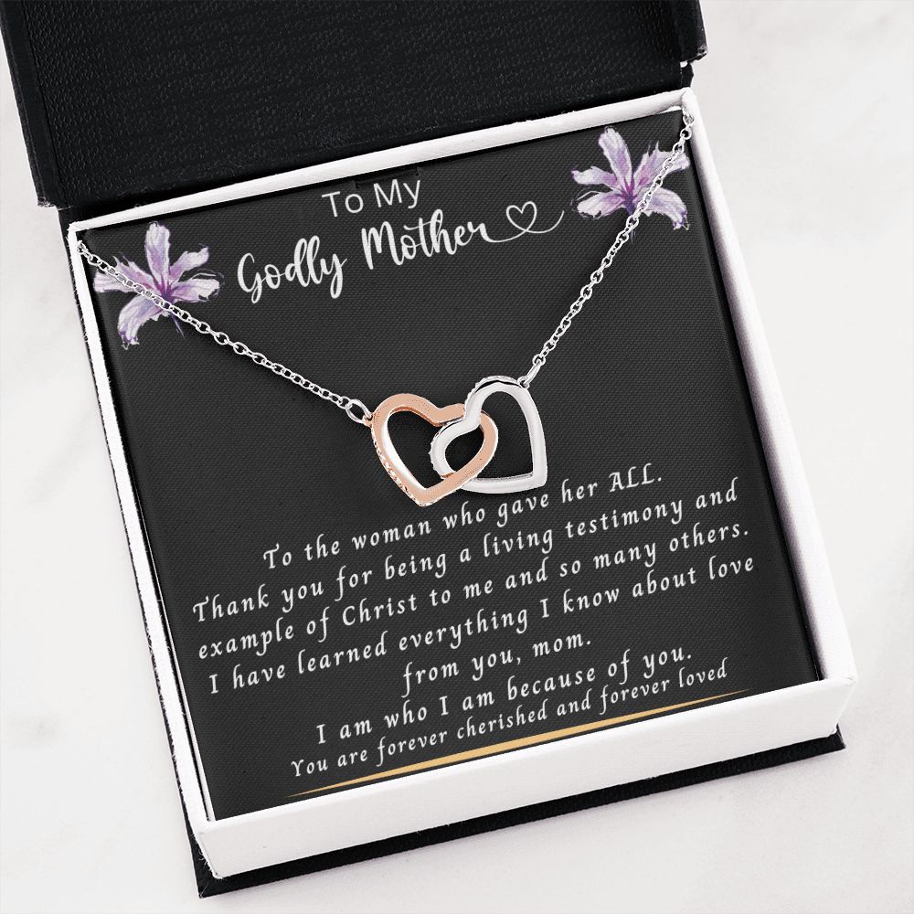 Gift for Mom | From Daughter, Meaningful Gift, Mom Gift from Son, Mom Present, Quote Jewelry, Interlocking Heart Necklace To My Godly Mother