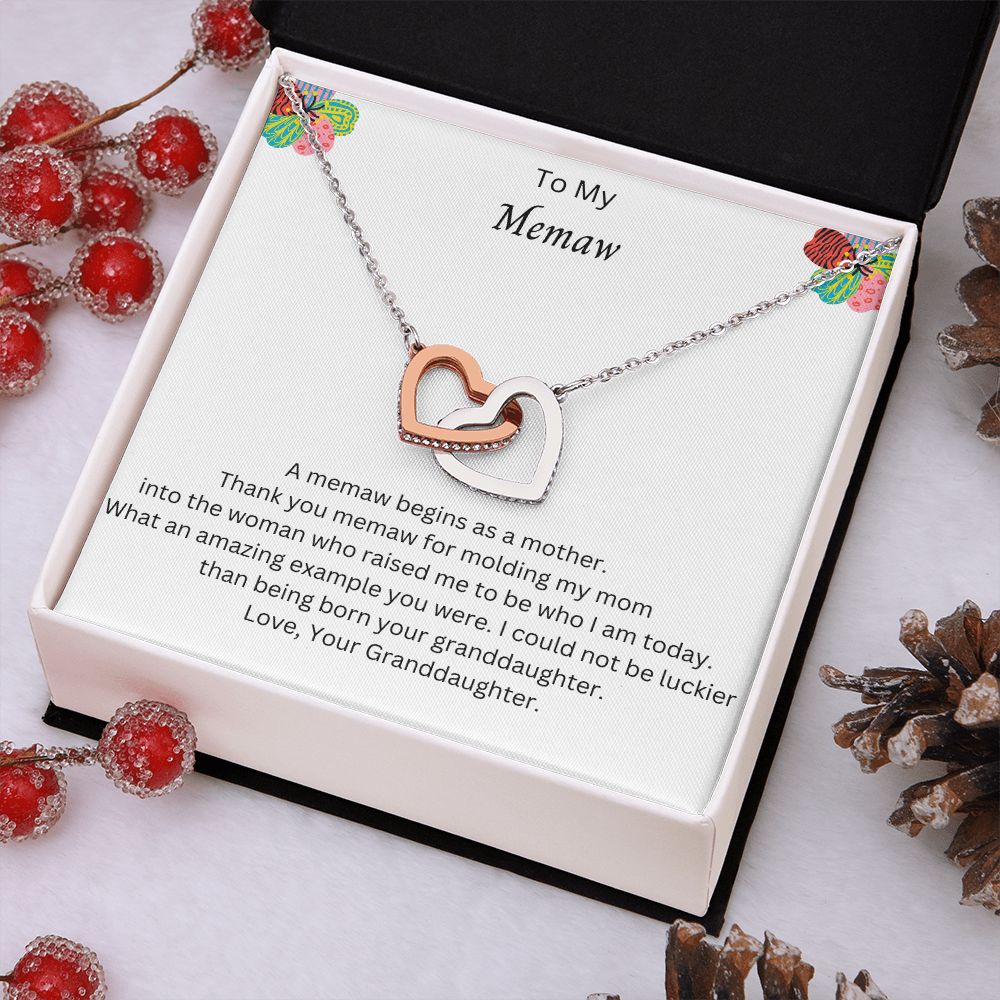 Memaw Birthday Gifts Necklace for Women From Granddaughter Interlocking Hearts