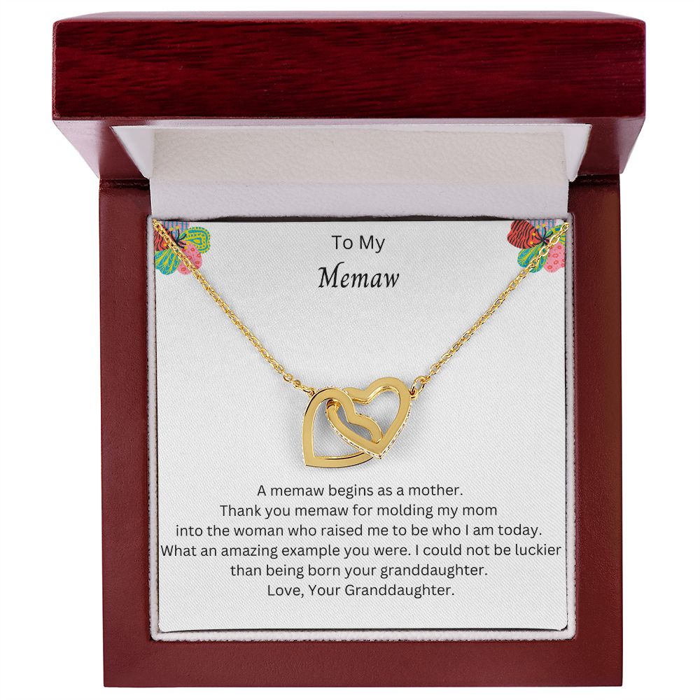 Memaw Birthday Gifts Necklace for Women From Granddaughter Interlocking Hearts