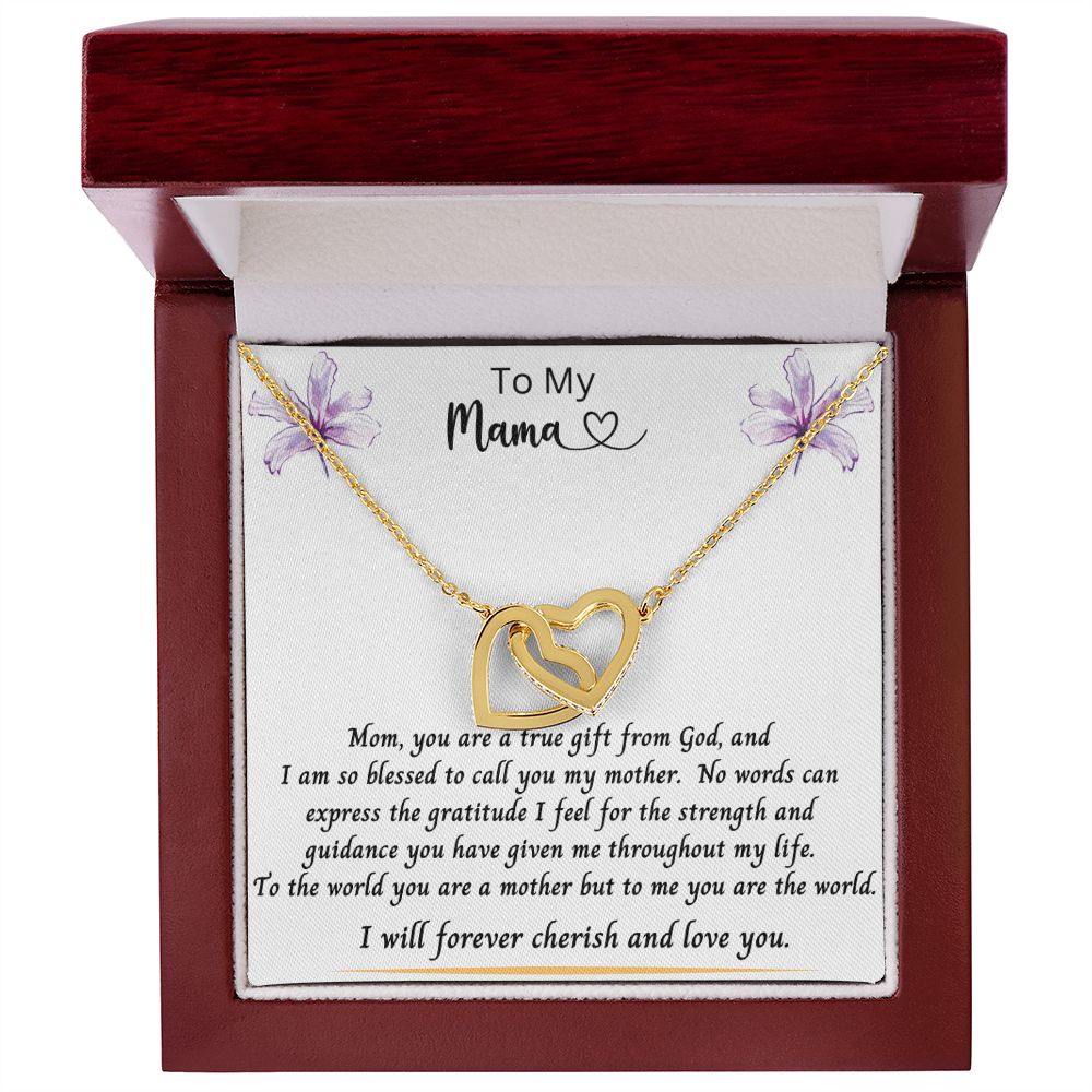 Gift for Mom | From Daughter, Meaningful Gift, Mom Gift from Son, Mothers Day Necklace, Word Quote Jewelry, Interlocking Hearts Necklace To My Mama