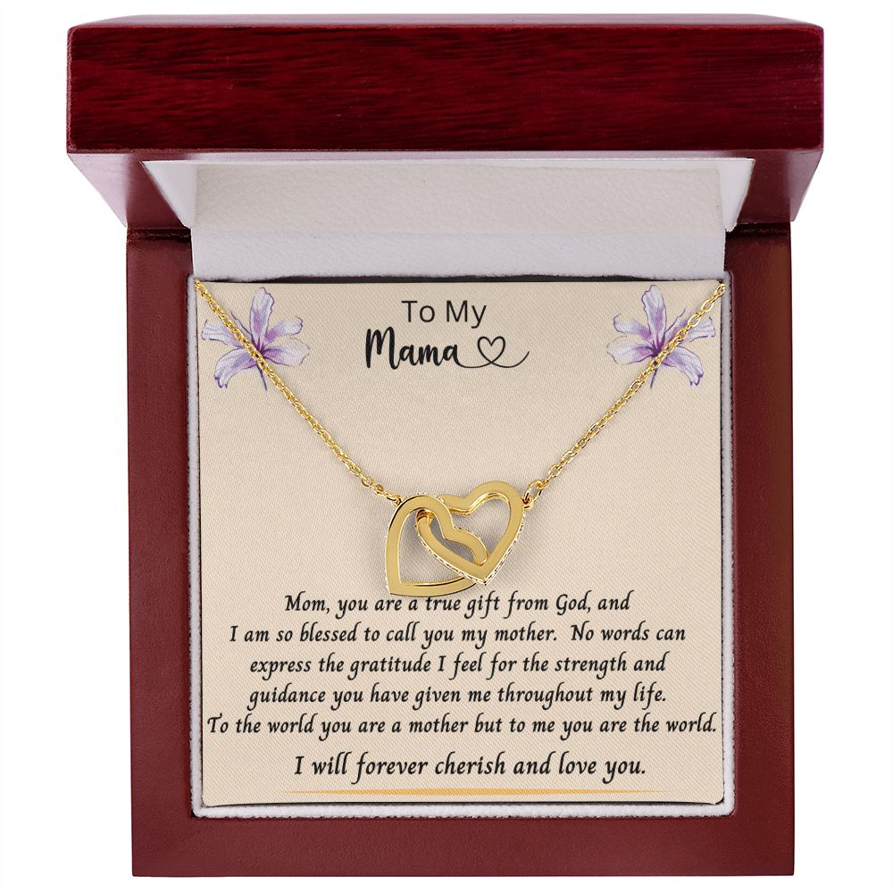 Gift for Mom | From Daughter, Meaningful Gift, Mom Gift from Son, Mothers Day Necklace, Word Quote Jewelry, Interlocking Hearts Necklace To My Mama