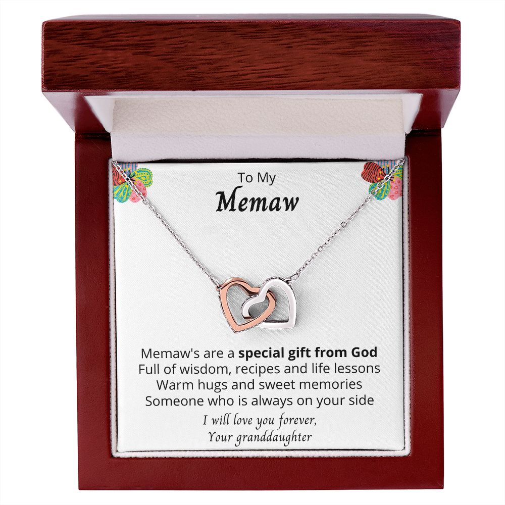 Memaw Gifts Interlocking Heart Necklace Pendant-Best Memaw Ever Gift for Grandmother