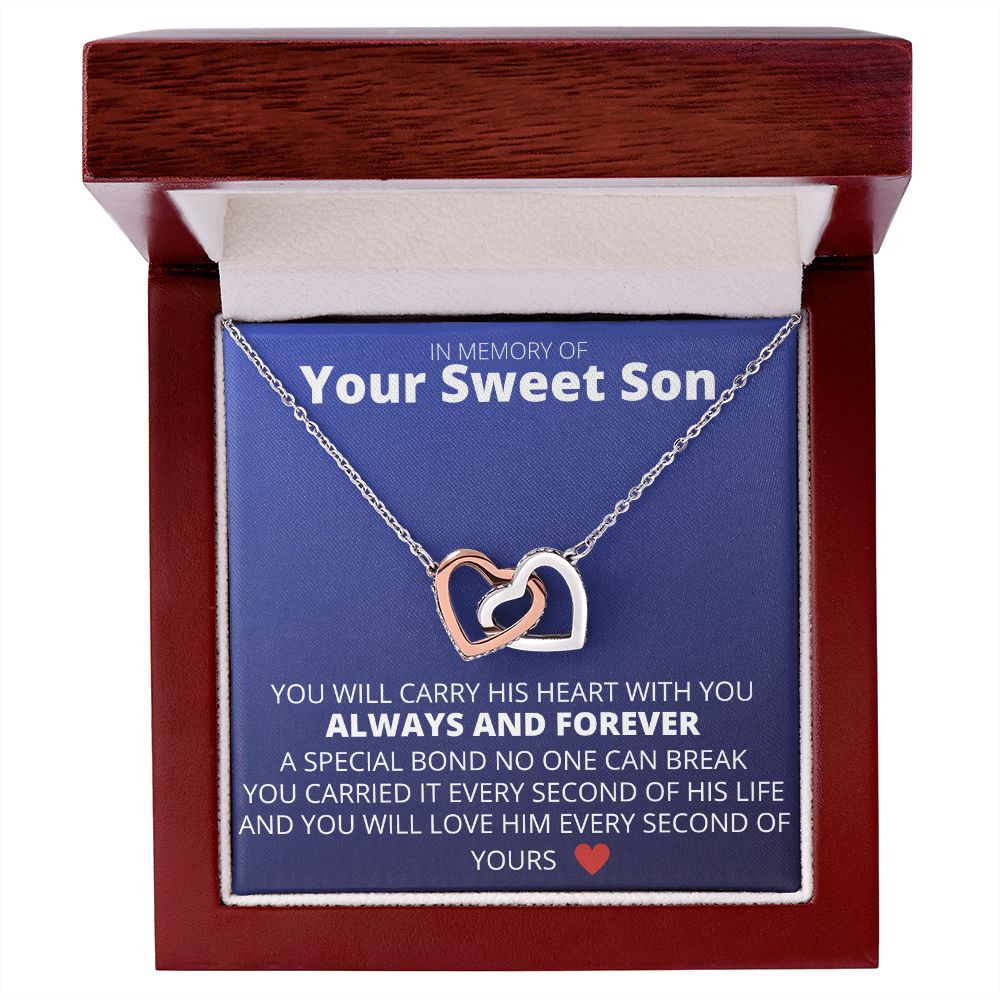 Memorial Necklace for Loved One Memory Pendant for Loss of Son Sympathy Remembrance Gift Interlocking Hearts