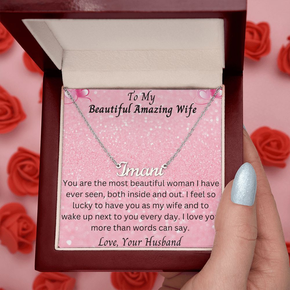 Most Beautiful Woman Personalized Name Necklace Custom Pendant Valentines Day Gift for Wife From Husband