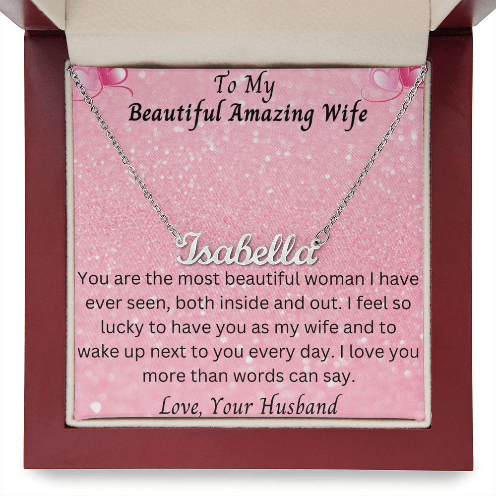Most Beautiful Woman Personalized Name Necklace Custom Pendant Valentines Day Gift for Wife From Husband