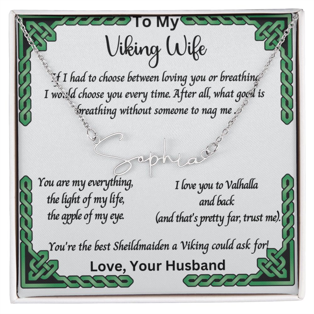 Shieldmaiden Necklace To My Viking Wife Anniversary Jewelry Gift Custom Signature Name Pendant Anniversary with Message Card and Gift Box
