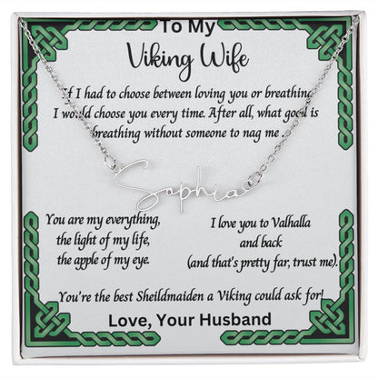 Shieldmaiden Necklace To My Viking Wife Anniversary Jewelry Gift Custom Signature Name Pendant Anniversary with Message Card and Gift Box