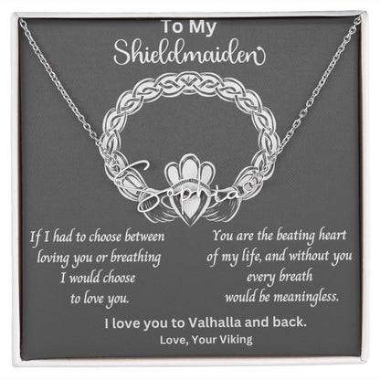 Shieldmaiden Necklace Viking Jewelry Gift for Wife Custom Signature Name Pendant Female Gifts for Anniversary with Message Card and Gift Box