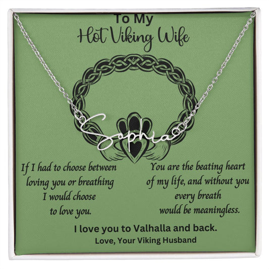 Shieldmaiden Necklace Hot Viking Wife Anniversary Jewelry Gift Custom Signature Name Pendant Anniversary with Message Card and Gift Box