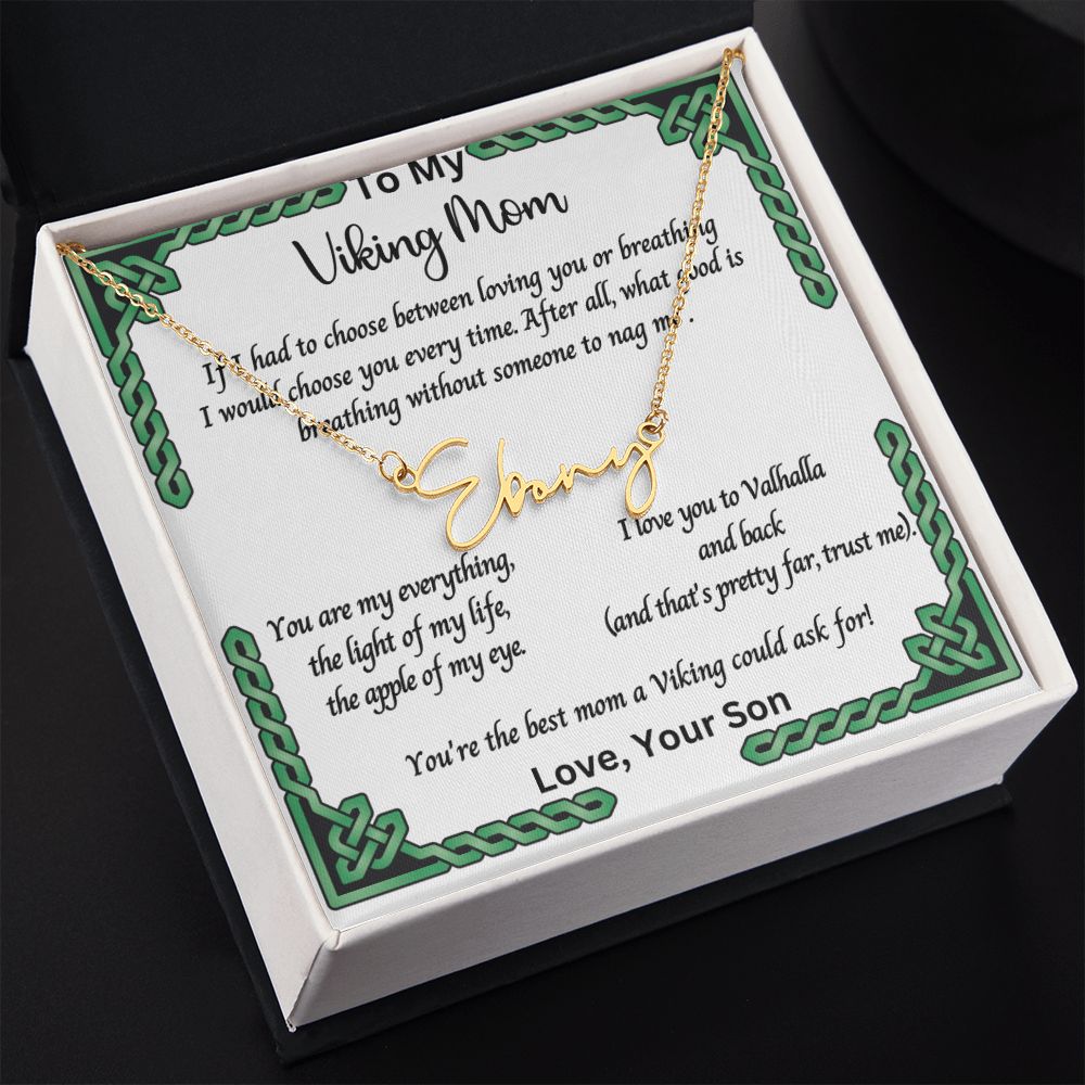 Shieldmaiden Necklace To My Viking Mom Jewelry Birthday Mothers Day Gift Custom Signature Name Pendant with Message Card and Gift Box