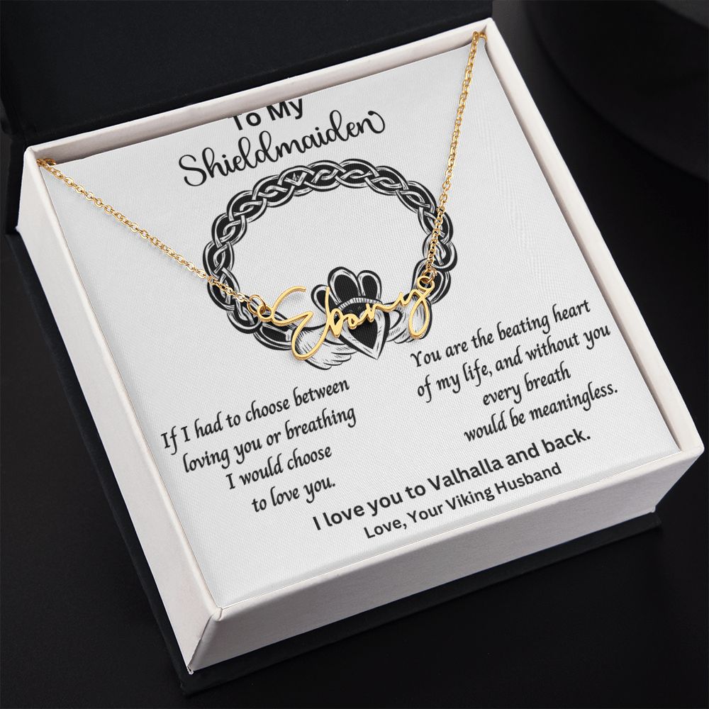 Shieldmaiden Necklace Viking Jewelry Gift for Wife Custom Signature Name Pendant Female Gifts for Anniversary with Message Card and Gift Box