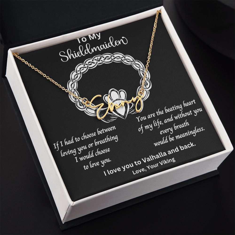 Shieldmaiden Necklace Viking Jewelry Gift for Wife Custom Signature Name Pendant Female Gifts for Anniversary with Message Card and Gift Box