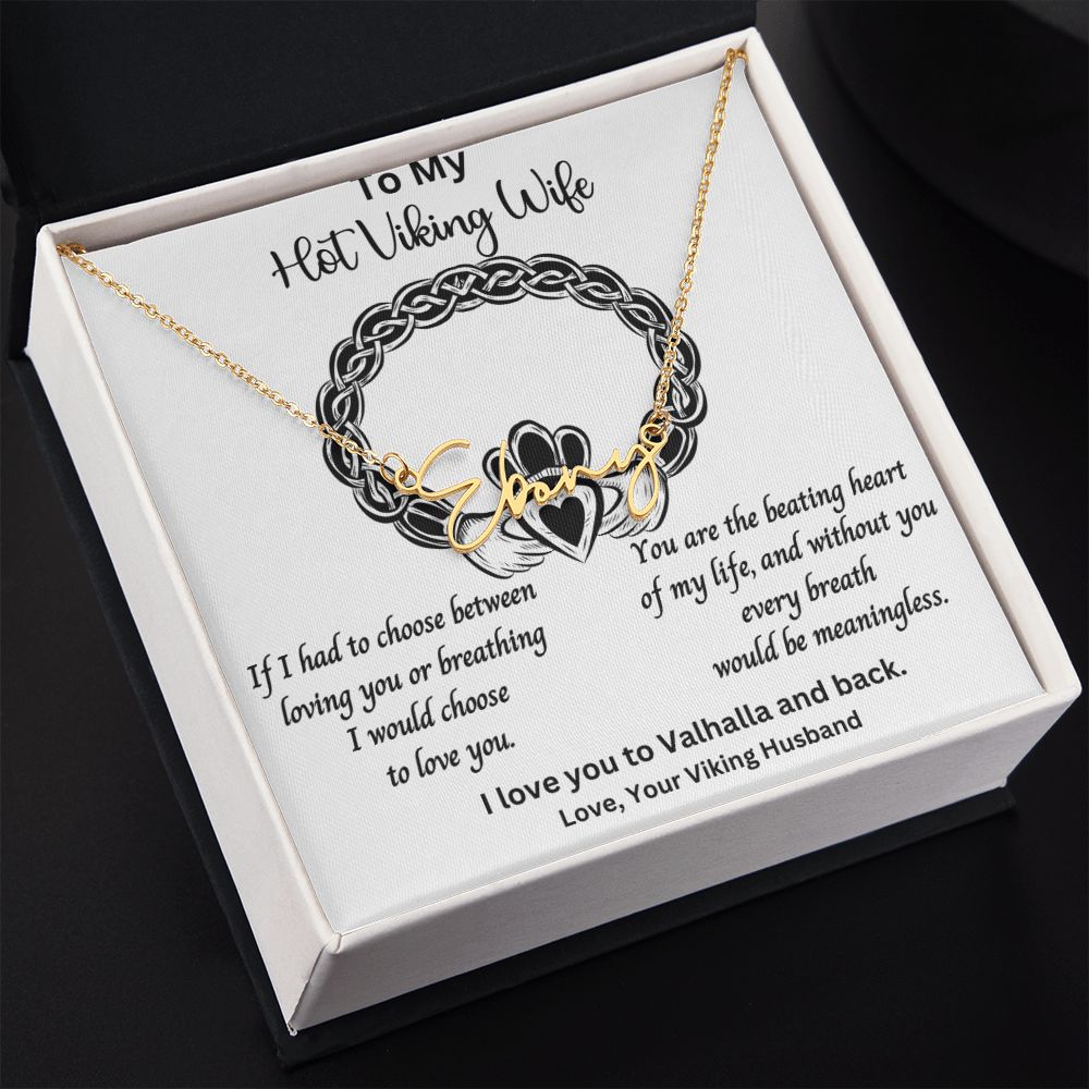 Shieldmaiden Necklace Hot Viking Wife Anniversary Jewelry Gift Custom Signature Name Pendant Anniversary with Message Card and Gift Box