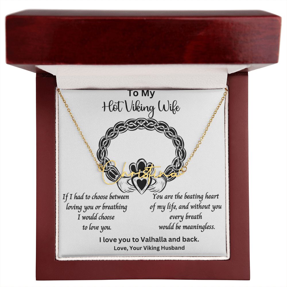 Shieldmaiden Necklace Hot Viking Wife Anniversary Jewelry Gift Custom Signature Name Pendant Anniversary with Message Card and Gift Box