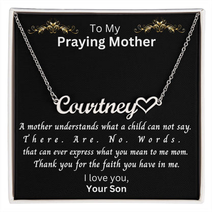 To My Mother | Gift From Son,  Gold Personalized Custom Name Necklace for Women, Praying Mother, Inspirational Message, Unique Mothers Day Gift