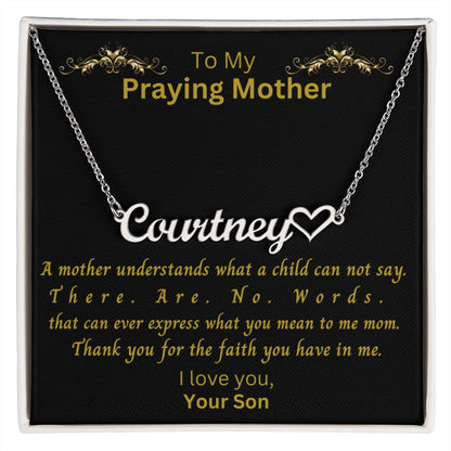 To My Mother | Gift From Son, Gold Personalized Custom Name Necklace for Women, Praying Mother, Inspirational Message, Unique Mothers Day Gift
