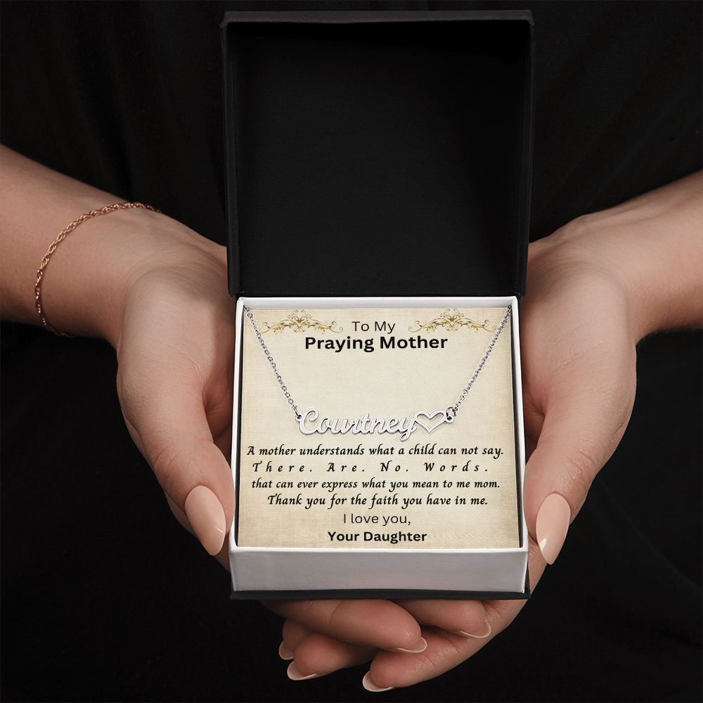 To My Mother | From Daughter,  Personalized Custom Name Necklace for Women, Praying Mother, Inspirational Message, Unique Mothers Day Gift