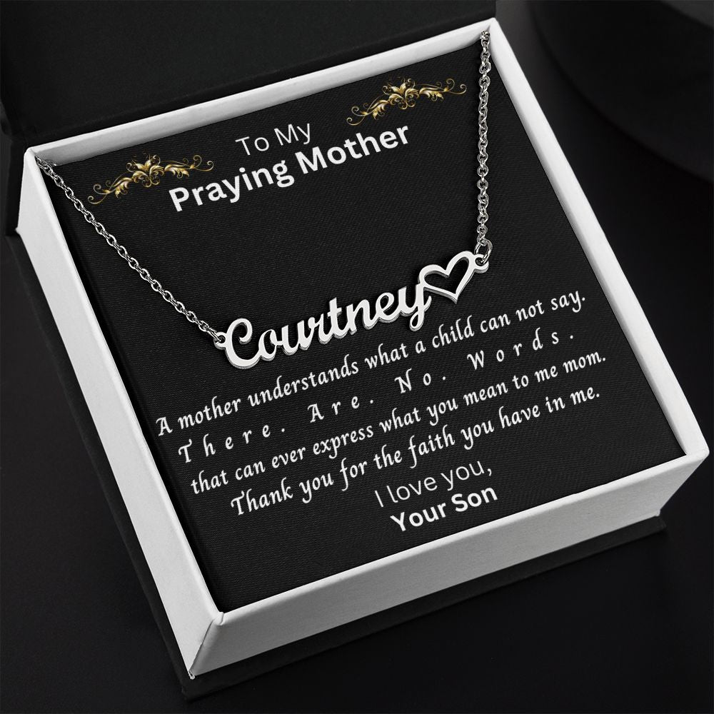 To My Mother | Gift From Son,  Gold Personalized Custom Name Necklace for Women, Praying Mother, Inspirational Message, Unique Mothers Day Gift