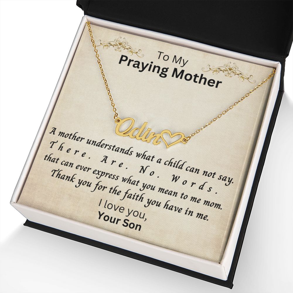 To My Mother | Gift From Son, Gold Personalized Custom Name Necklace for Women, Praying Mother, Inspirational Message, Unique Mothers Day Gift