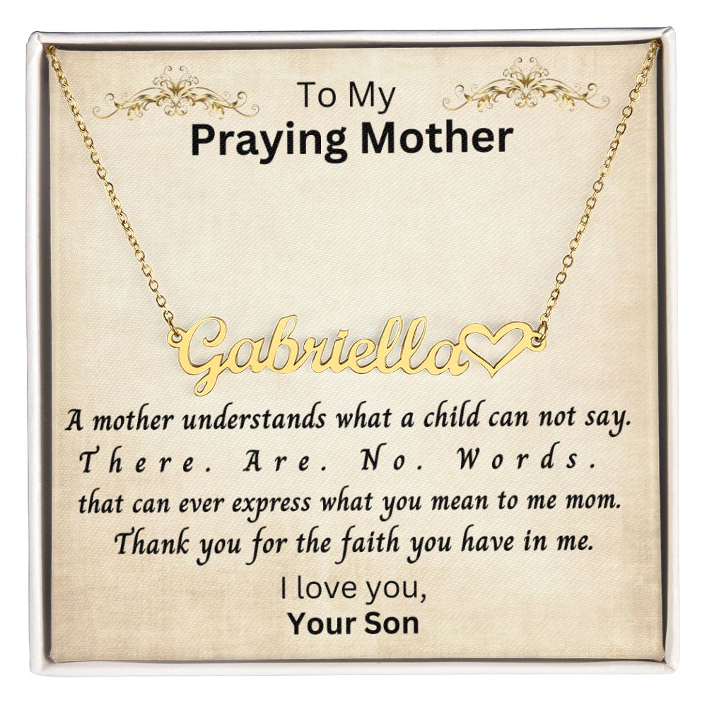 To My Mother | Gift From Son, Gold Personalized Custom Name Necklace for Women, Praying Mother, Inspirational Message, Unique Mothers Day Gift