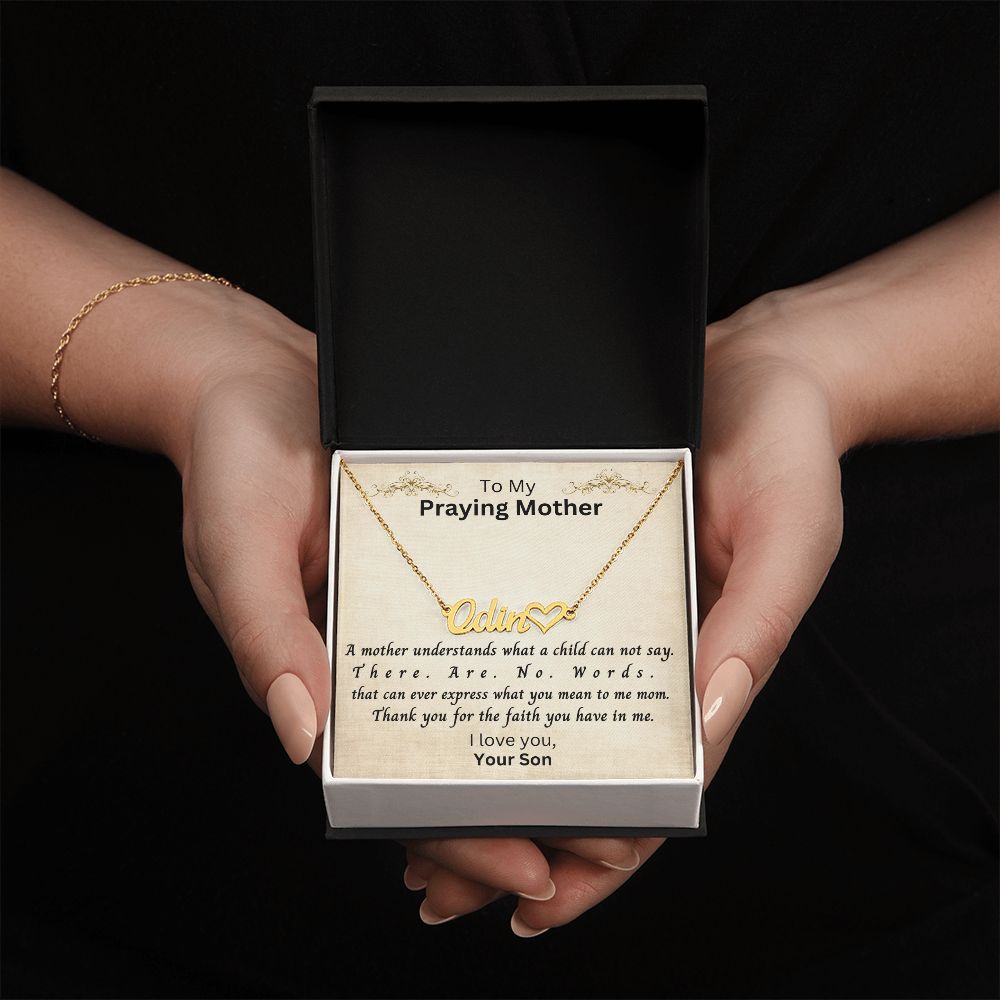 To My Mother | Gift From Son, Gold Personalized Custom Name Necklace for Women, Praying Mother, Inspirational Message, Unique Mothers Day Gift