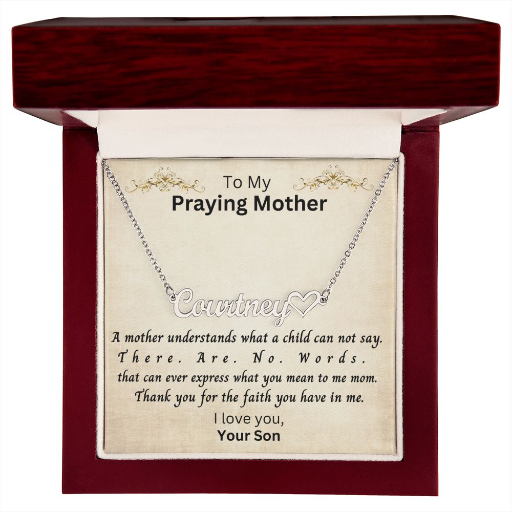 To My Mother | Gift From Son, Gold Personalized Custom Name Necklace for Women, Praying Mother, Inspirational Message, Unique Mothers Day Gift